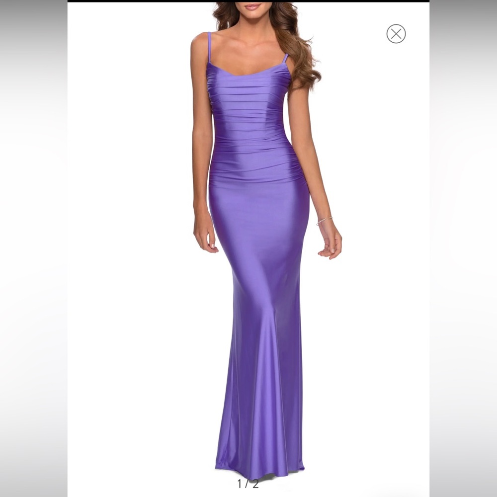 NWOT La Femme Gala Prom Cocktail Wedding Purple Tight Sexy Back Goddess - Picture 3 of 17